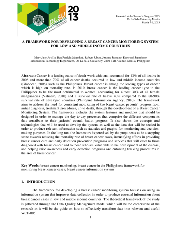 (PDF) A Framework for Developing a Breast Cancer Monitoring System for ...