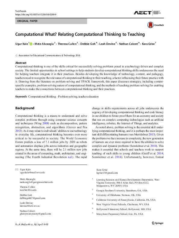 (PDF) Computational What? Relating Computational Thinking to Teaching