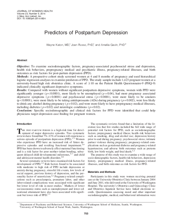 (PDF) Predictors of Postpartum Depression