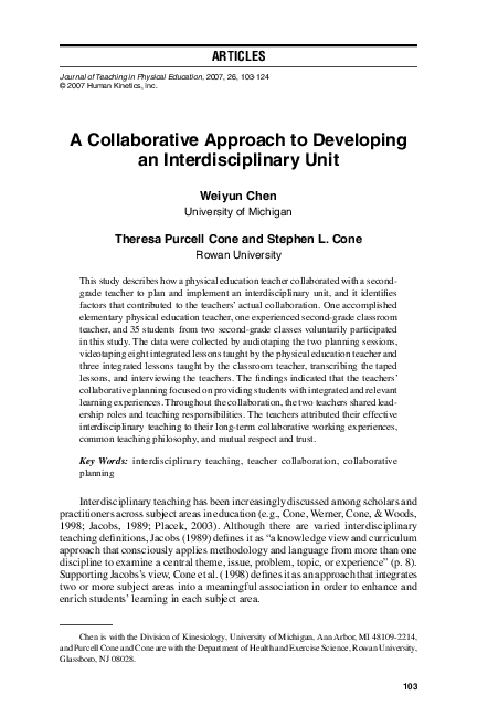 (PDF) A Collaborative Approach to Developing an Interdisciplinary Unit