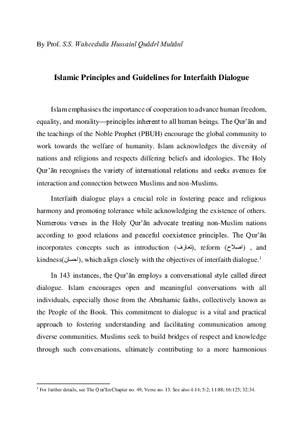 (PDF) Article on Principles and Guidelines for Interfaith Dialogue
