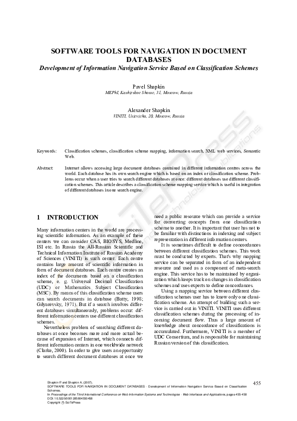 (PDF) SOFTWARE TOOLS FOR NAVIGATION IN DOCUMENT DATABASES - Development ...