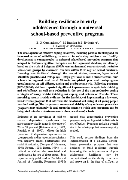 (PDF) Building resilience in early adolescence through a universal ...