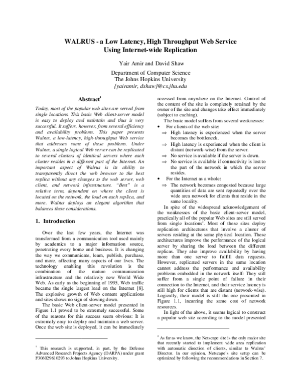 (PDF) Walrus-a low latency, high throughput Web service using Internet ...