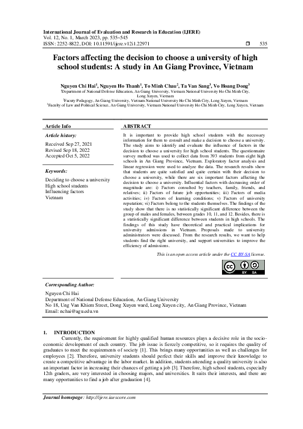 (PDF) Factors affecting the decision to choose a university of high ...