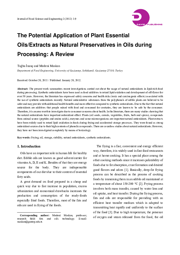(PDF) The Potential Application of Plant Essential Oils/Extracts as ...