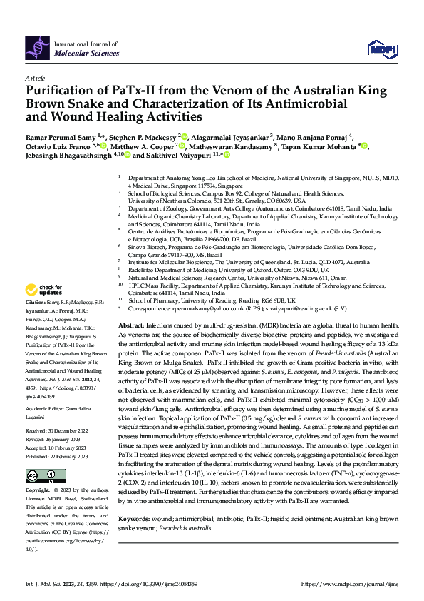 (PDF) Purification of PaTx-II from the Venom of the Australian King ...