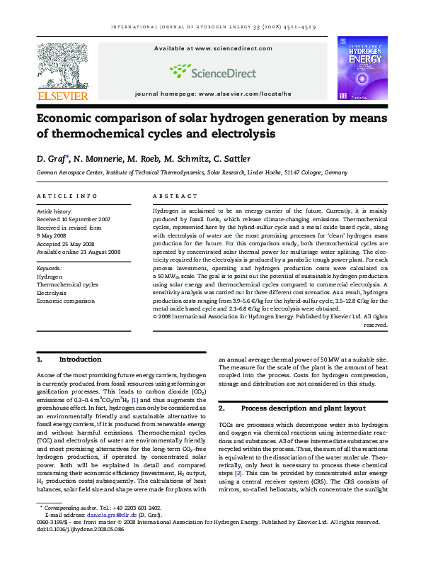 (PDF) Economic comparison of solar hydrogen generation by means of ...