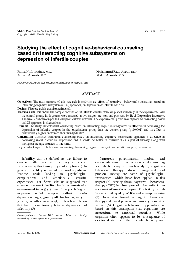(PDF) Studying the effect of cognitive-behavioral counseling based on ...