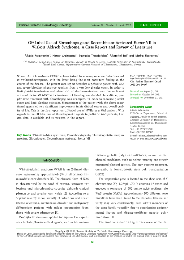 (PDF) Off Label Use of Eltrombopag and Recombinant Activated Factor VII ...