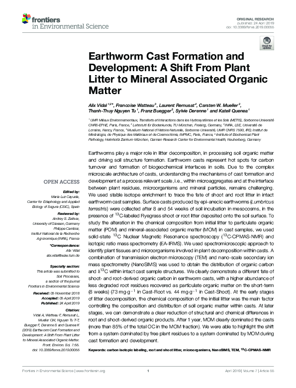 (PDF) Earthworm Cast Formation and Development: A Shift From Plant ...