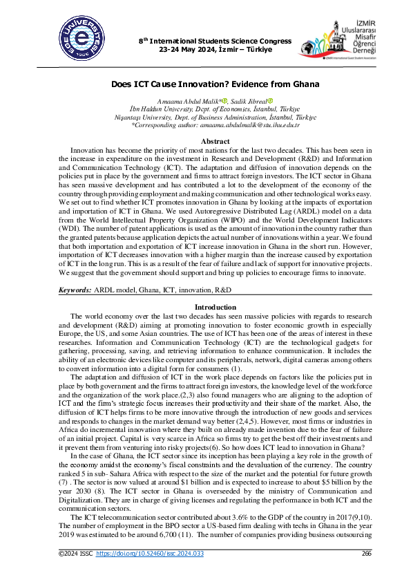 (PDF) Does ICT Cause Innovation? Evidence from Ghana