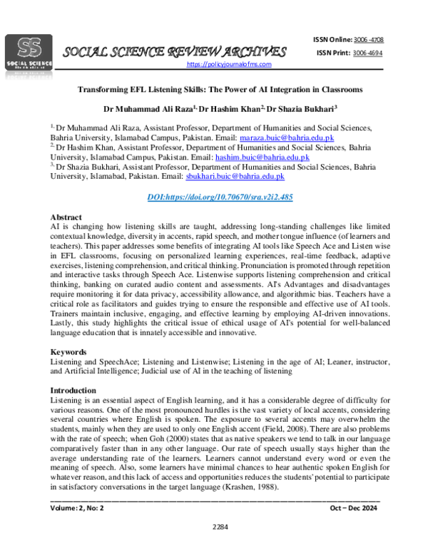 (PDF) Transforming EFL Listening Skills: The Power of AI Integration in ...
