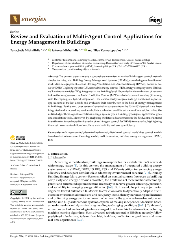(PDF) Review and Evaluation of Multi-Agent Control Applications for ...
