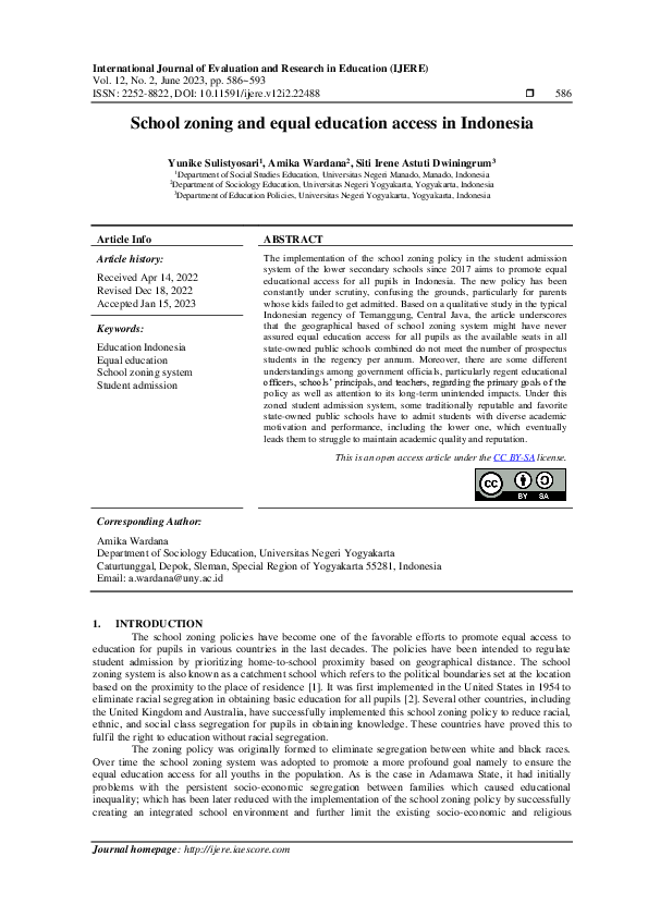 (PDF) School zoning and equal education access in Indonesia