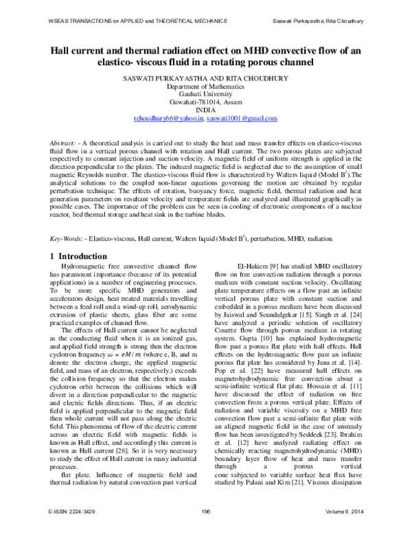 (PDF) Hall current and thermal radiation effect on MHD convective flow ...