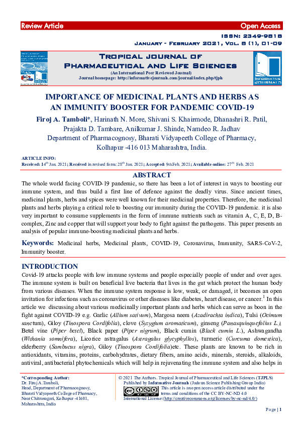 (PDF) Importance of Medicinal Plants and Herbs as an Immunity Booster ...