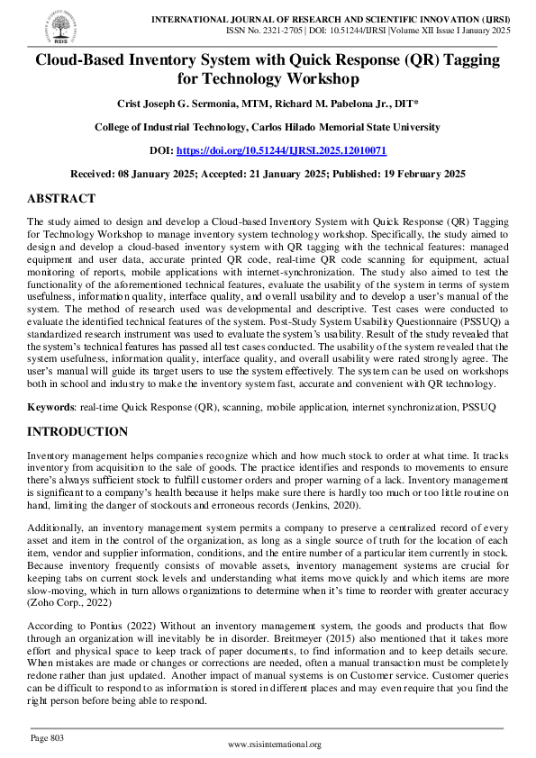 (PDF) Cloud-Based Inventory System with Quick Response (QR) Tagging for ...