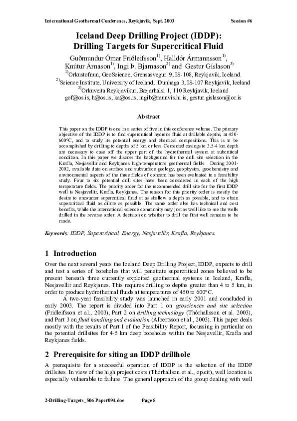 (PDF) Iceland Deep Drilling Project (IDDP): Drilling Targets for ...