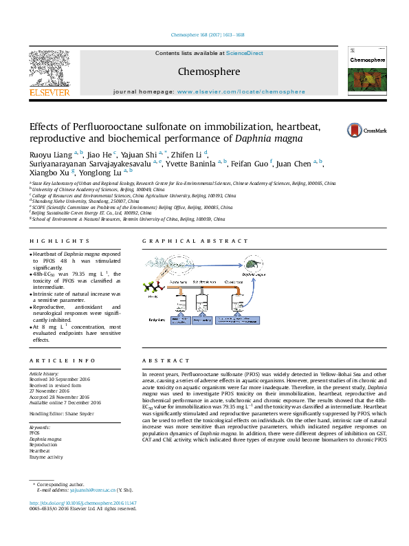 (PDF) Effects of Perfluorooctane sulfonate on immobilization, heartbeat ...