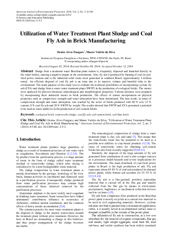 (PDF) Utilization of Water Treatment Plant Sludge and Coal Fly Ash in ...