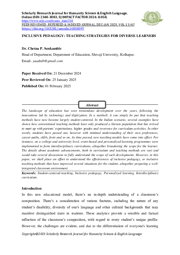 Pdf Inclusive Pedagogy Teaching Strategies For Diverse Learners