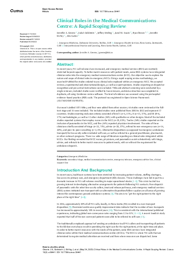 (PDF) Clinical Roles in the Medical Communications Centre: A Rapid ...