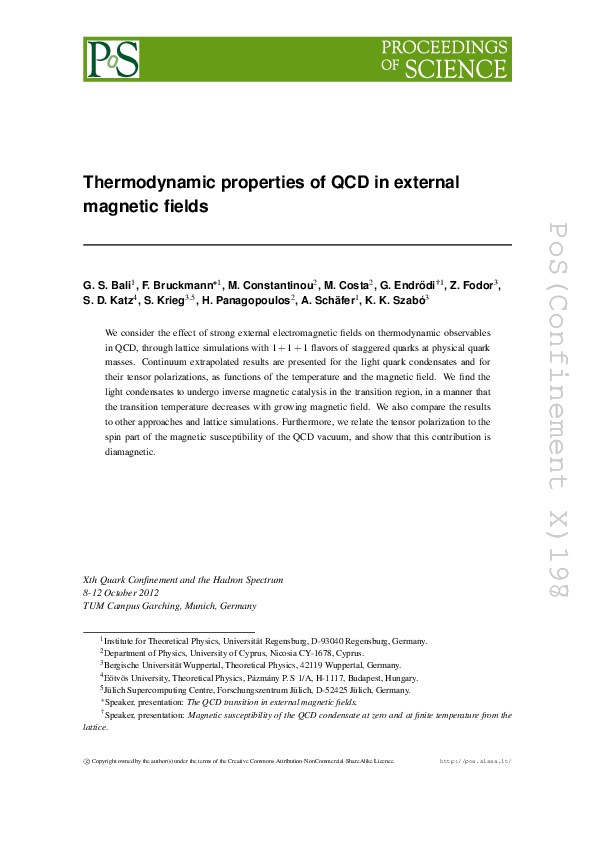 (PDF) Thermodynamic properties of QCD in external magnetic fields