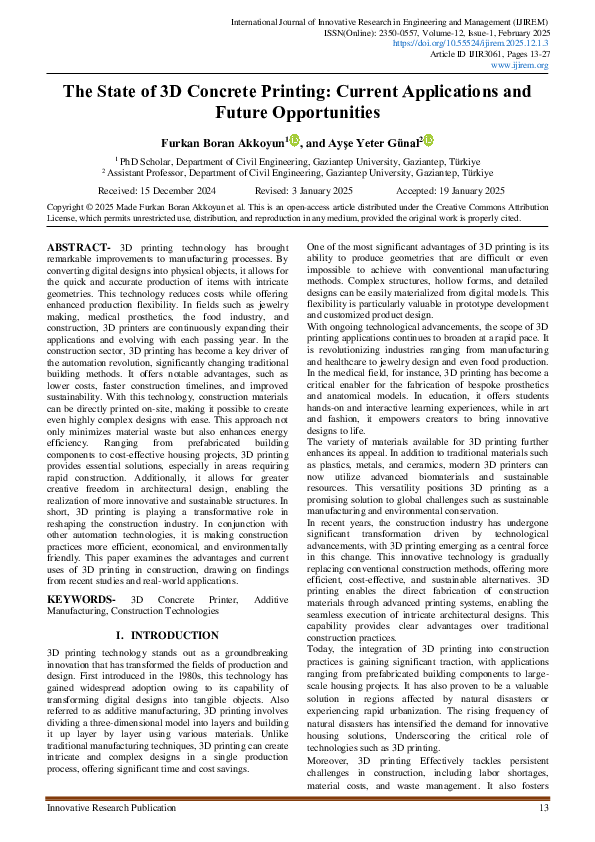 (PDF) The State of 3D Concrete Printing: Current Applications and ...