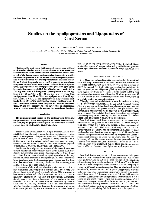 (PDF) Studies on the Apolipoproteins and Lipoproteins of Cord Serum