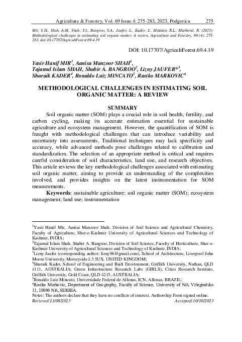 (PDF) Methodological Challenges in Estimating Soil Organic Matter: A Review