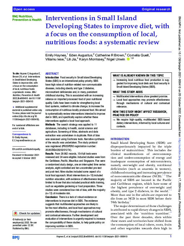 (PDF) Interventions in Small Island Developing States to improve diet ...