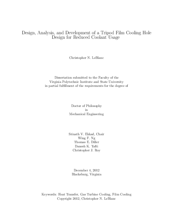 (PDF) Design, Analysis, and Development of a Tripod Film Cooling Hole ...