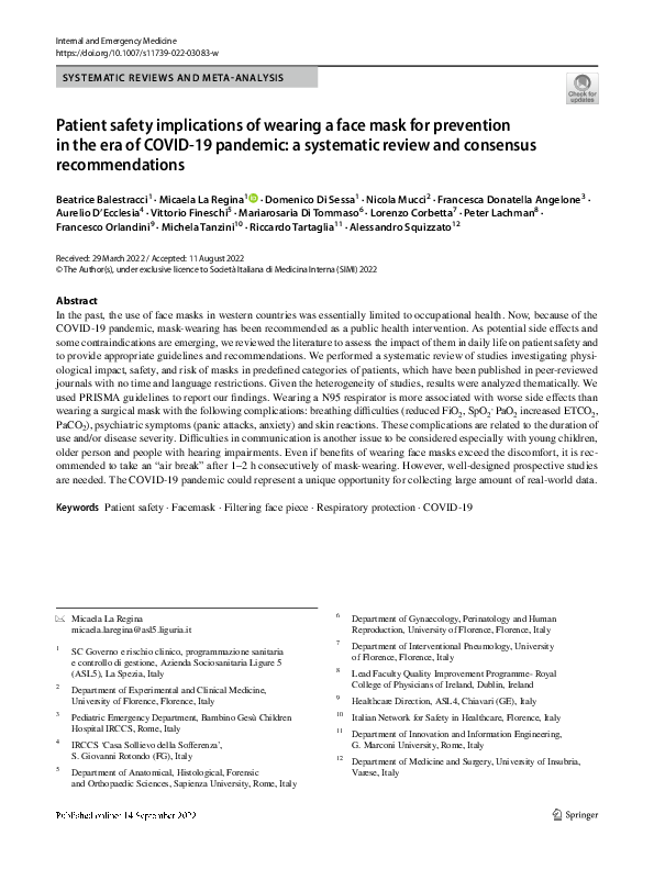 (PDF) Patient safety implications of wearing a face mask for prevention ...