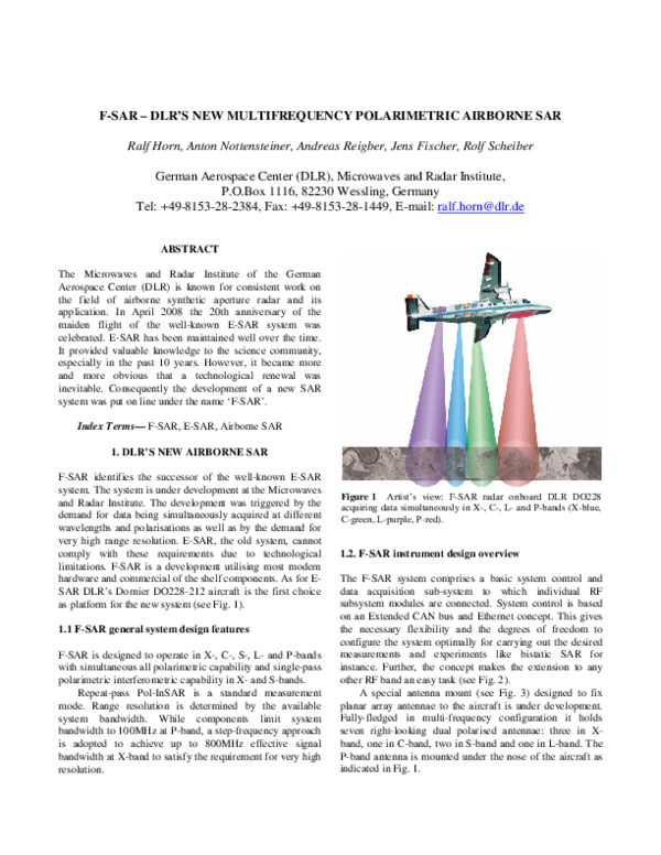 (PDF) Index Terms — F-SAR, E-SAR, Airborne SAR 1. DLR’S NEW AIRBORNE SAR