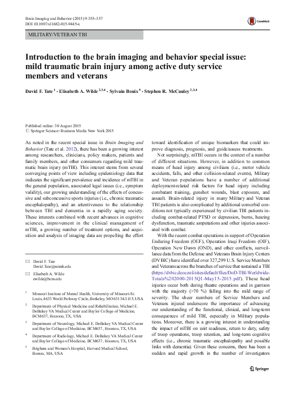 (PDF) Introduction to the brain imaging and behavior special issue ...