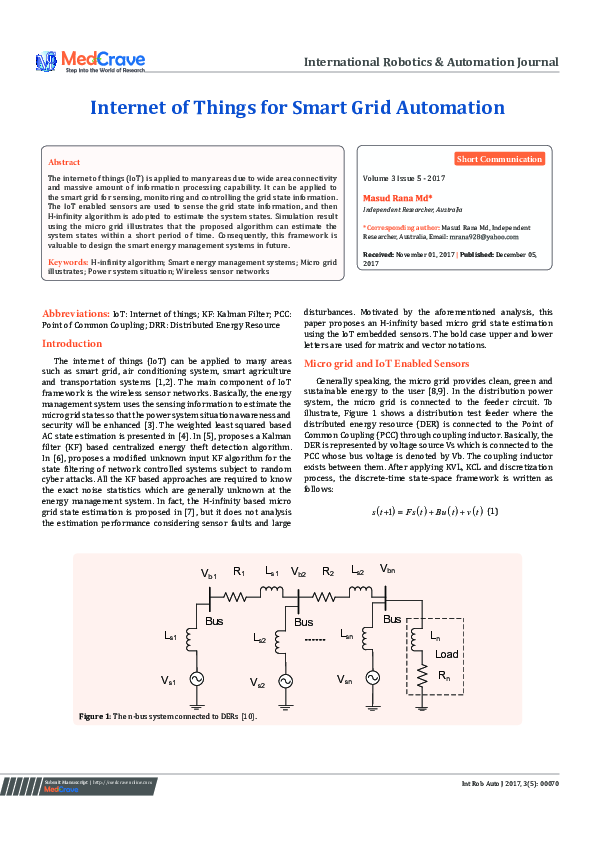 (PDF) Internet of Things for Smart Grid Automation