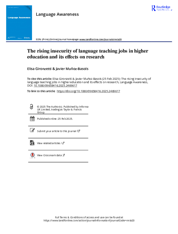 (PDF) The rising insecurity of language teaching jobs in higher ...