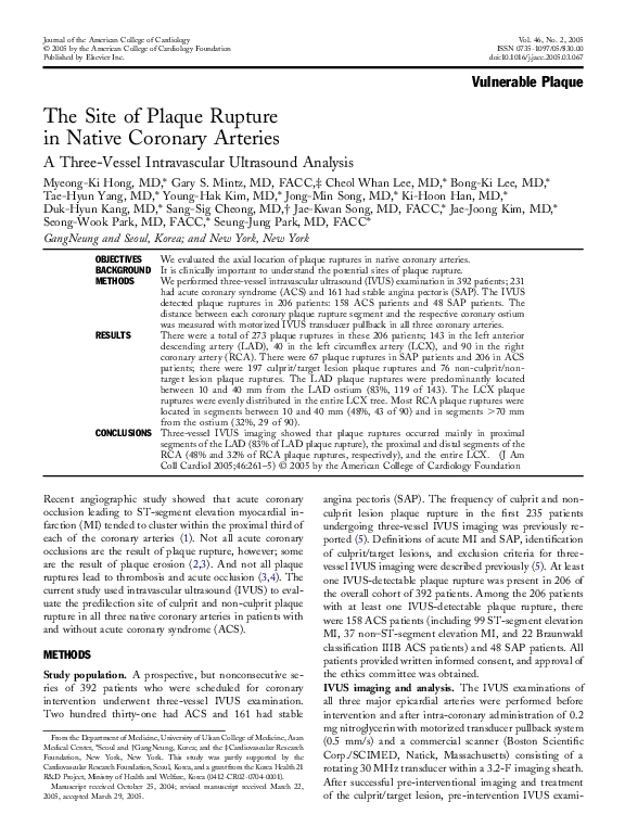 (PDF) The Site of Plaque Rupture in Native Coronary Arteries