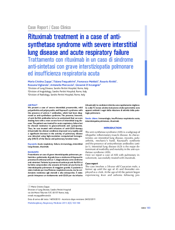 (PDF) Rituximab treatment in a case of antisynthetase syndrome with ...