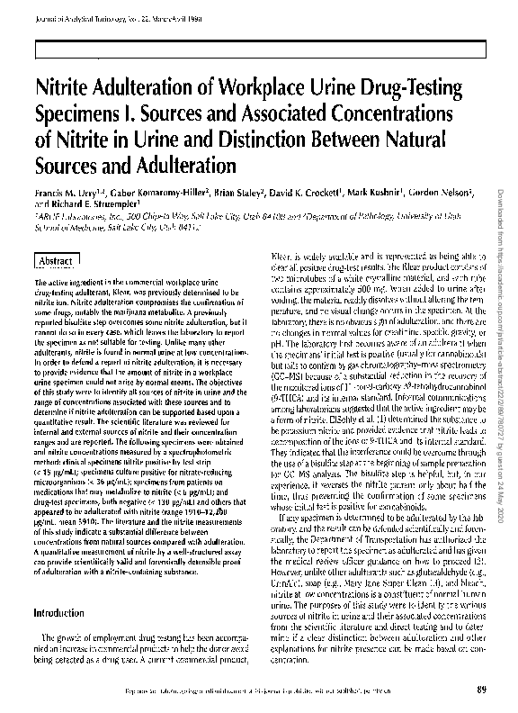 (PDF) Nitrite Adulteration of Workplace Urine Drug-Testing Specimens I ...