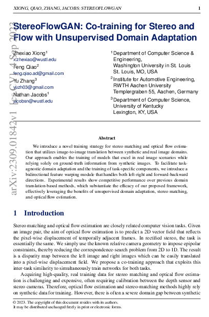 (PDF) StereoFlowGAN: Co-training for Stereo and Flow with Unsupervised ...