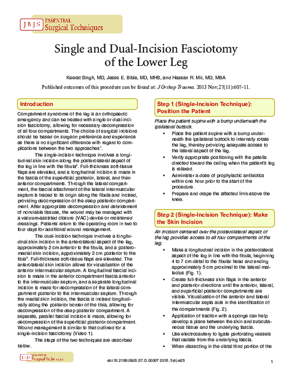 (PDF) Single and Dual-Incision Fasciotomy of the Lower Leg
