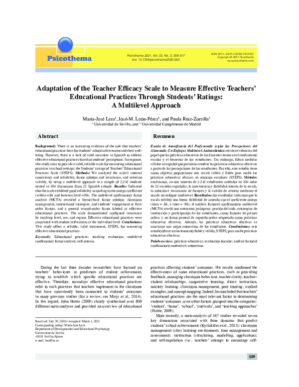 (PDF) Adaptation of the Teacher Effi cacy Scale to Measure Effective ...
