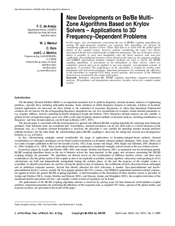 New developments on BE/BE multi-zone algorithms based on krylov solvers ...