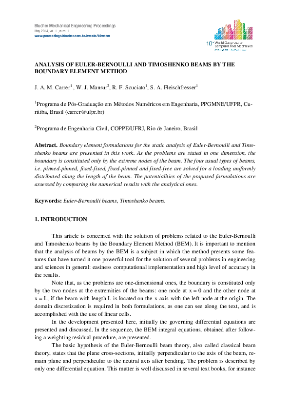 (PDF) Analysis of Euler-Bernoulli and Timoshenko Beams by the Boundary ...