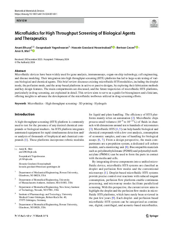 (PDF) Microfluidics for High Throughput Screening of Biological Agents ...