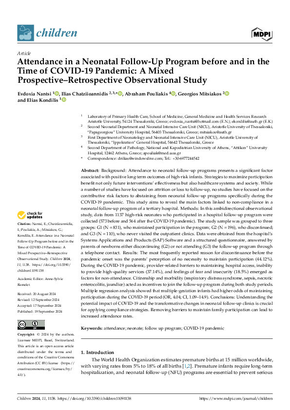 (PDF) Attendance in a Neonatal Follow-Up Program before and in the Time ...