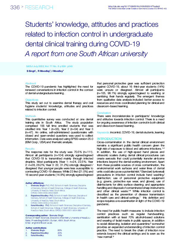 (PDF) Students’ knowledge, attitudes and practices related to infection ...
