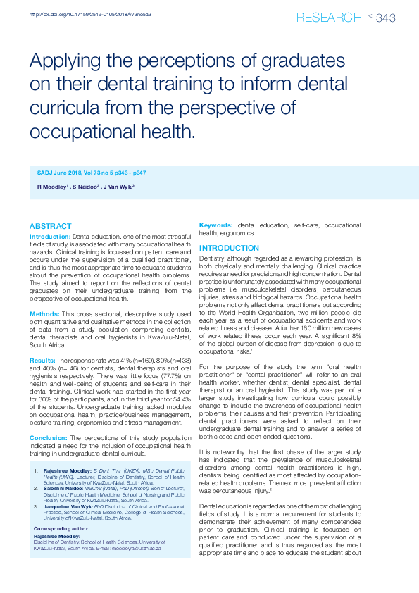 (PDF) Applying the perceptions of graduates on their dental training to ...